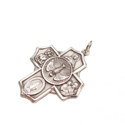 Bliss 925 Sterling Silver Antique Art Deco 4-Way Cross Catholic Charm Pendant