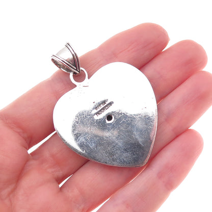 Suarti Bali 925 Sterling Silver Vintage Granulated Floral Heart Oxidized Pendant