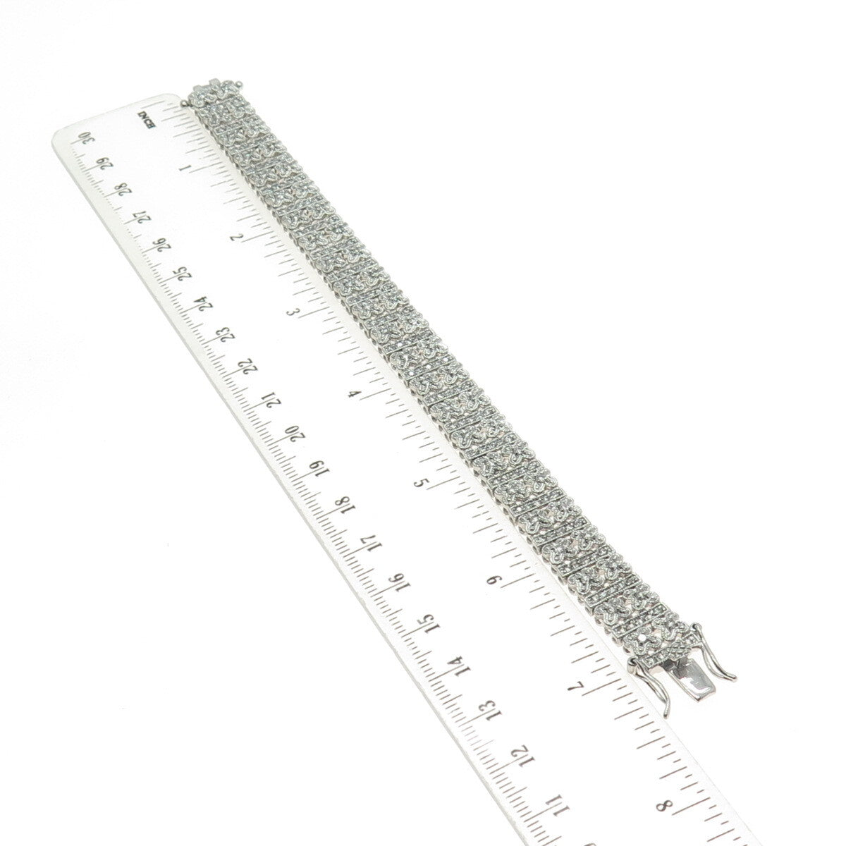 925 Sterling Silver Round-Cut Shaped C Z Tennis Panel Link Bracelet 7"