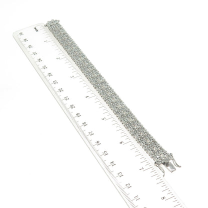 925 Sterling Silver Round-Cut Shaped C Z Tennis Panel Link Bracelet 7"