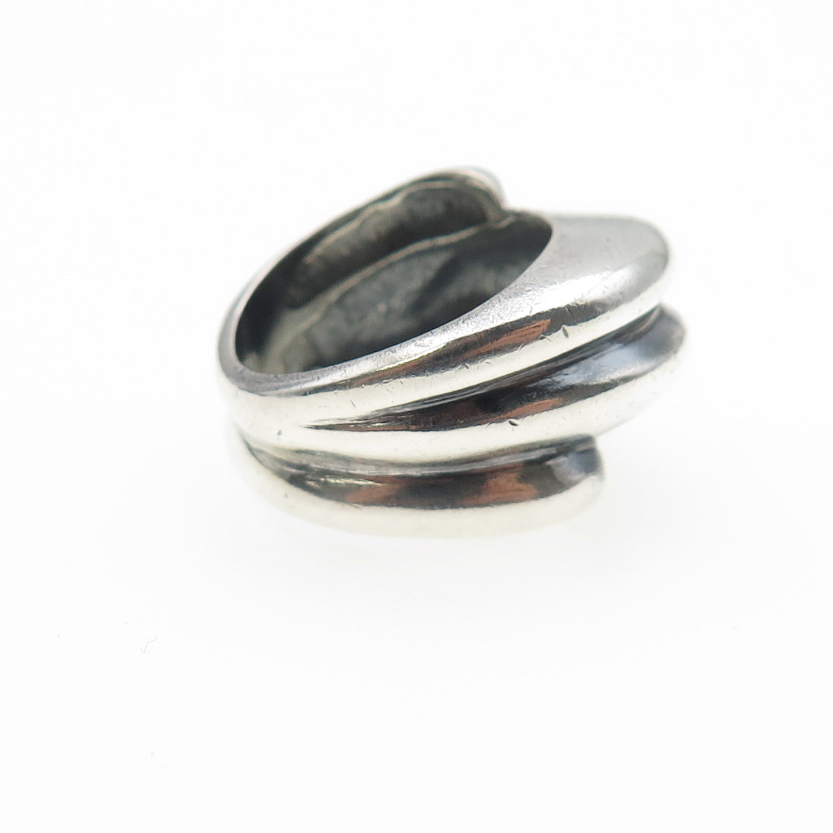 925 Sterling Silver Vintage Modernist Ribbed Bypass Oxidized Ring Size 6.25