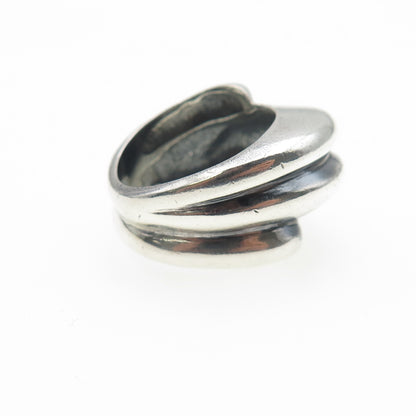 925 Sterling Silver Vintage Modernist Ribbed Bypass Oxidized Ring Size 6.25