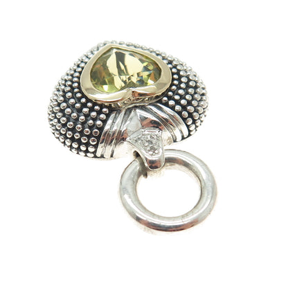 14K Gold & 925 Sterling Silver Vintage Real Diamond & Peridot Heart Pendant