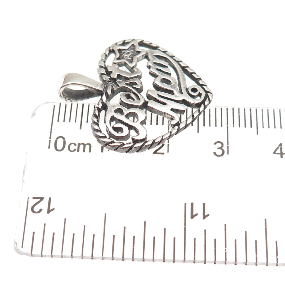 925 Sterling Silver Vintage Best Mom Heart Oxidized Charm Pendant