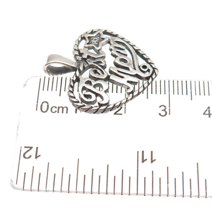 925 Sterling Silver Vintage Best Mom Heart Oxidized Charm Pendant