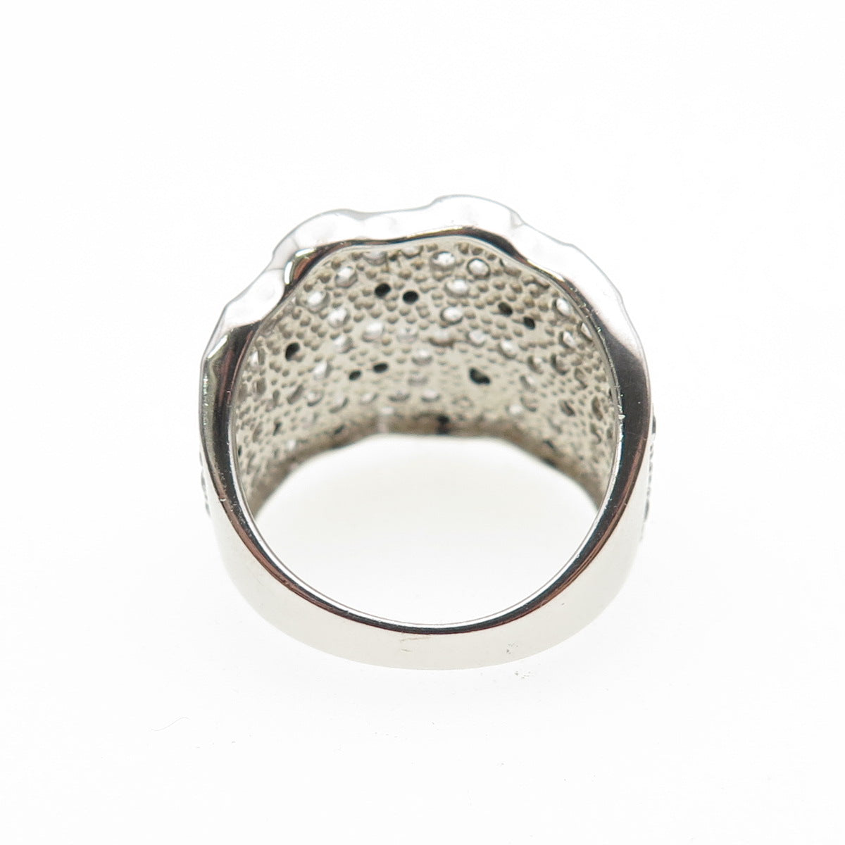 925 Sterling Silver Real Round-Cut Black Spinel & White Topaz Ring Size 7.25