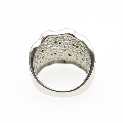 925 Sterling Silver Real Round-Cut Black Spinel & White Topaz Ring Size 7.25