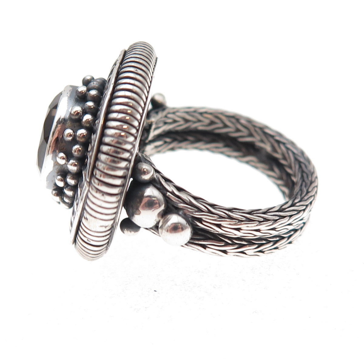 Samuel Benham 925 Sterling Silver Vintage Real Smoky Quartz Oxidized Ring Size 6