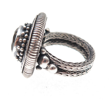 Samuel Benham 925 Sterling Silver Vintage Real Smoky Quartz Oxidized Ring Size 6