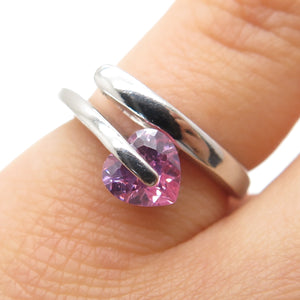 925 Sterling Silver Vintage Heart-Cut Pink C Z Spiral Ring Size 5