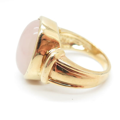 925 Sterling Silver Gold Plated Vintage Real Rose Quartz Ring Size 8.75