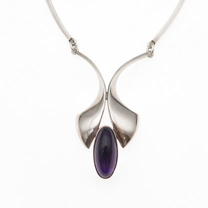 Niels Erik From 925S Sterling Silver Vintage Denmark Real Amethyst Necklace 16"