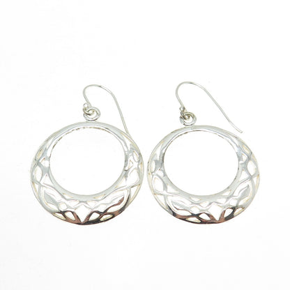 925 Sterling Silver Ornate Crescent Circle Dangle Earrings