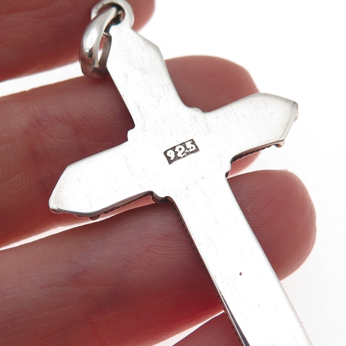 925 Sterling Silver Vintage Real Lapis Beaded Cross Oxidized Charm Pendant