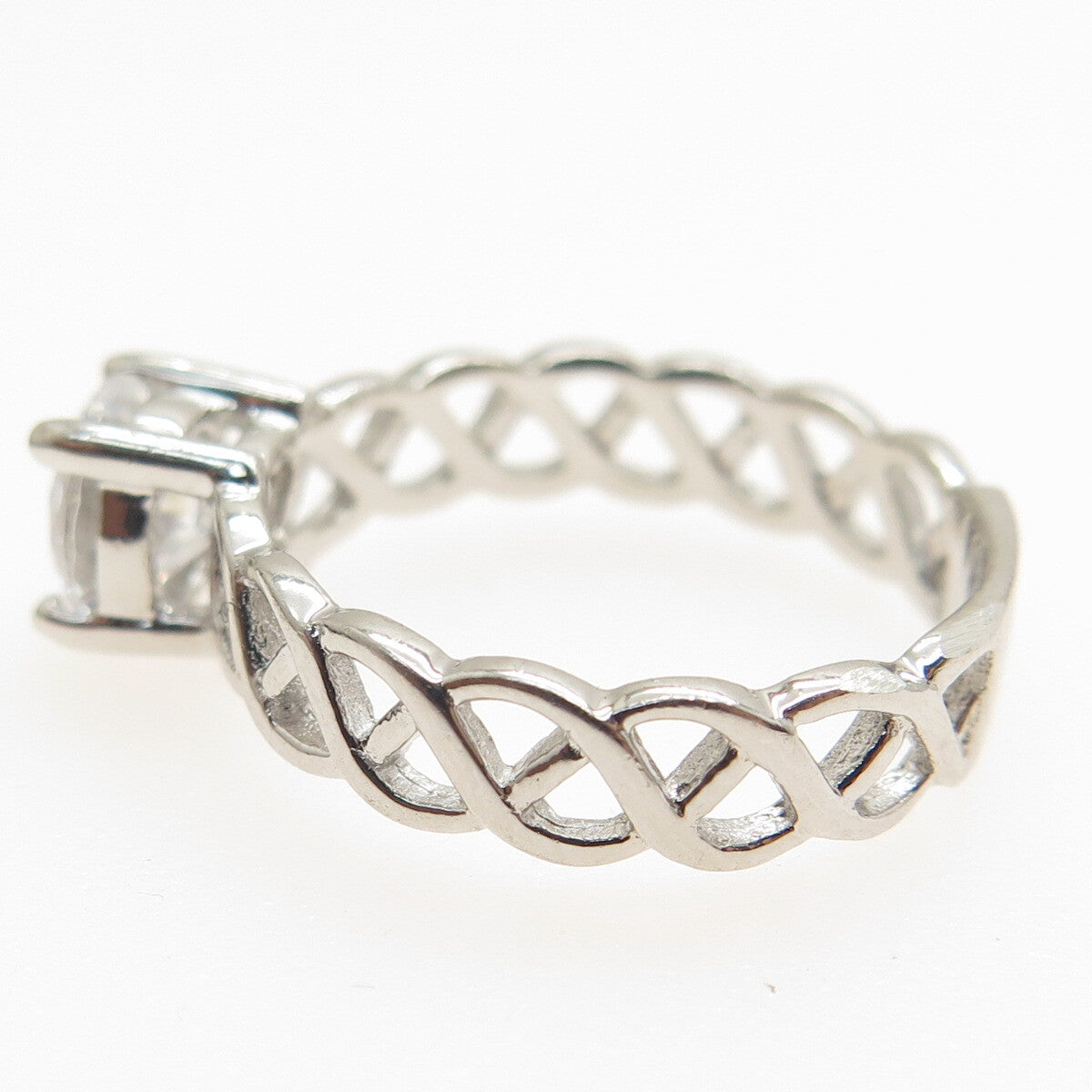 925 Sterling Silver Vintage Round-Cut C Z Woven Engagement Ring Size 7