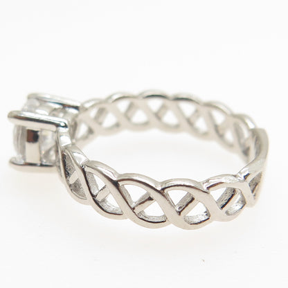 925 Sterling Silver Vintage Round-Cut C Z Woven Engagement Ring Size 7
