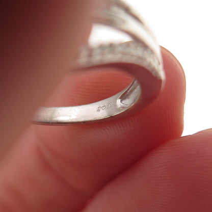Jane Seymour 925 Sterling Silver Real Black & White Diamond Wavy Ring Size 7