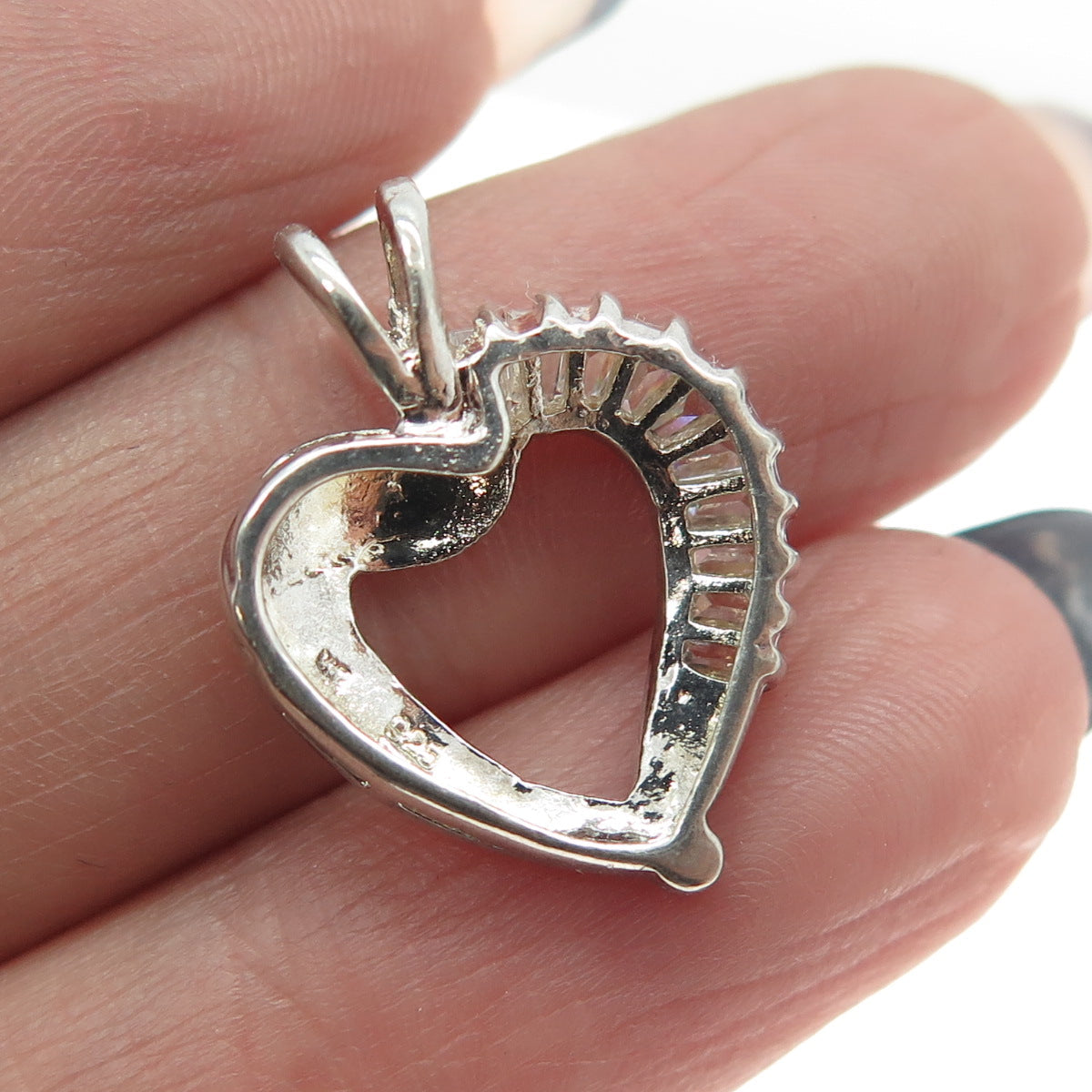 925 Sterling Silver Tapered Baguette-Cut C Z Heart Pendant