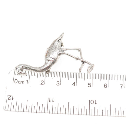 925 Sterling Silver Vintage Flamingo Oxidized Pin Brooch