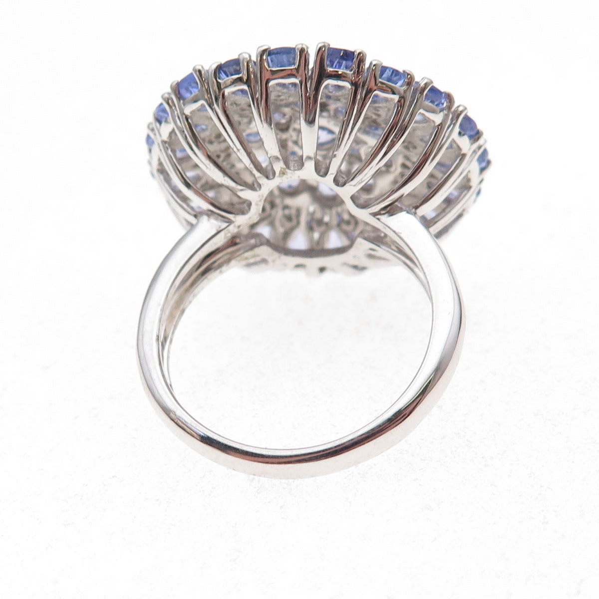 925 Sterling Silver Real Tanzanite & White Topaz Statement Ring Size 8.5