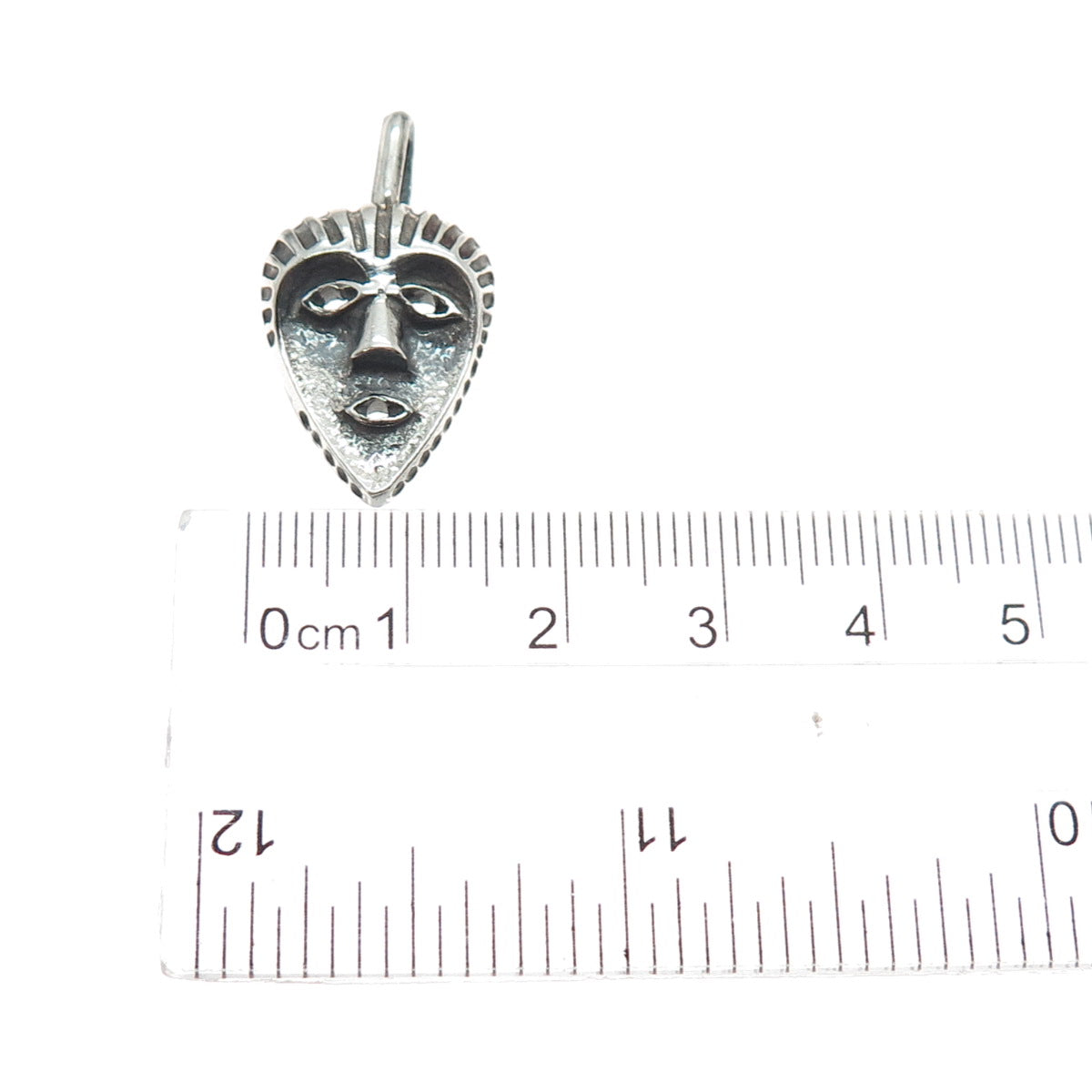 925 Sterling Silver Vintage Italy African Tribal Mask Oxidized Charm Pendant