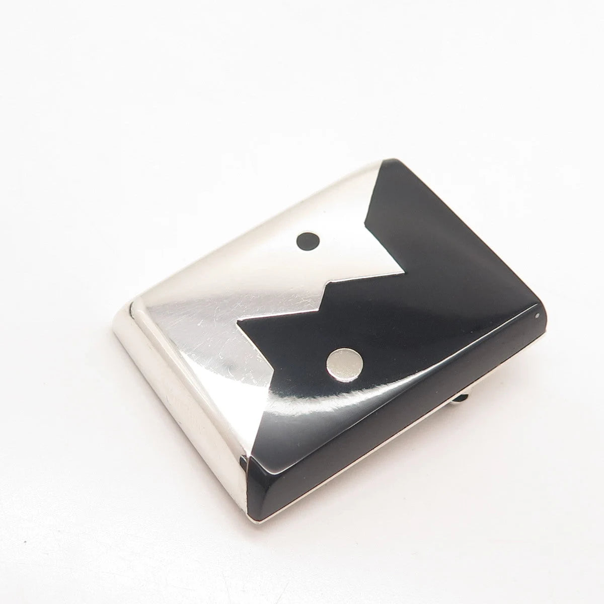 925 Sterling Silver Vintage Mexico Real Black Onyx Gemstone Yin Yang Pin Brooch