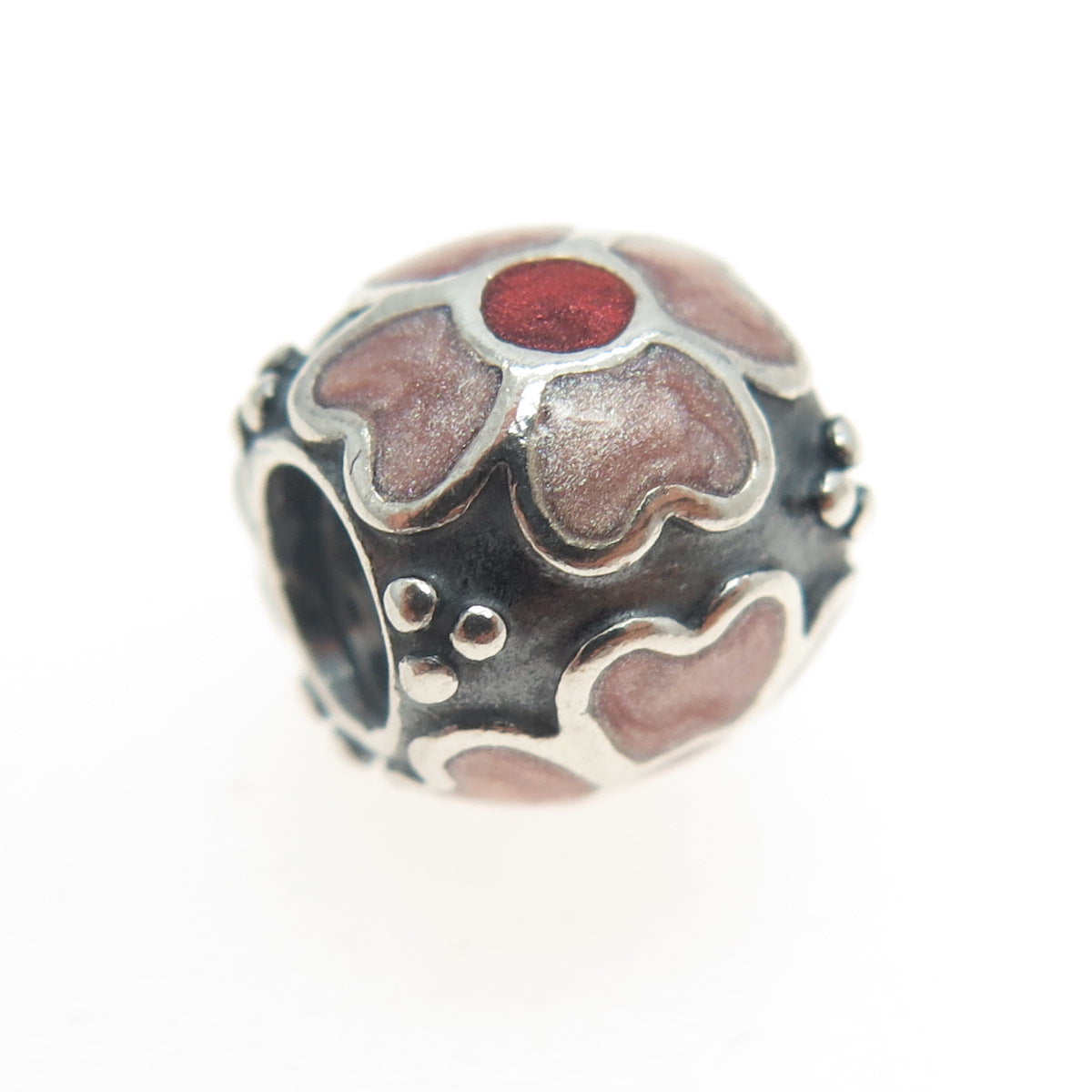 PANDORA 925 Sterling Silver Pink & Red Enamel Daisy Flower Bead Charm