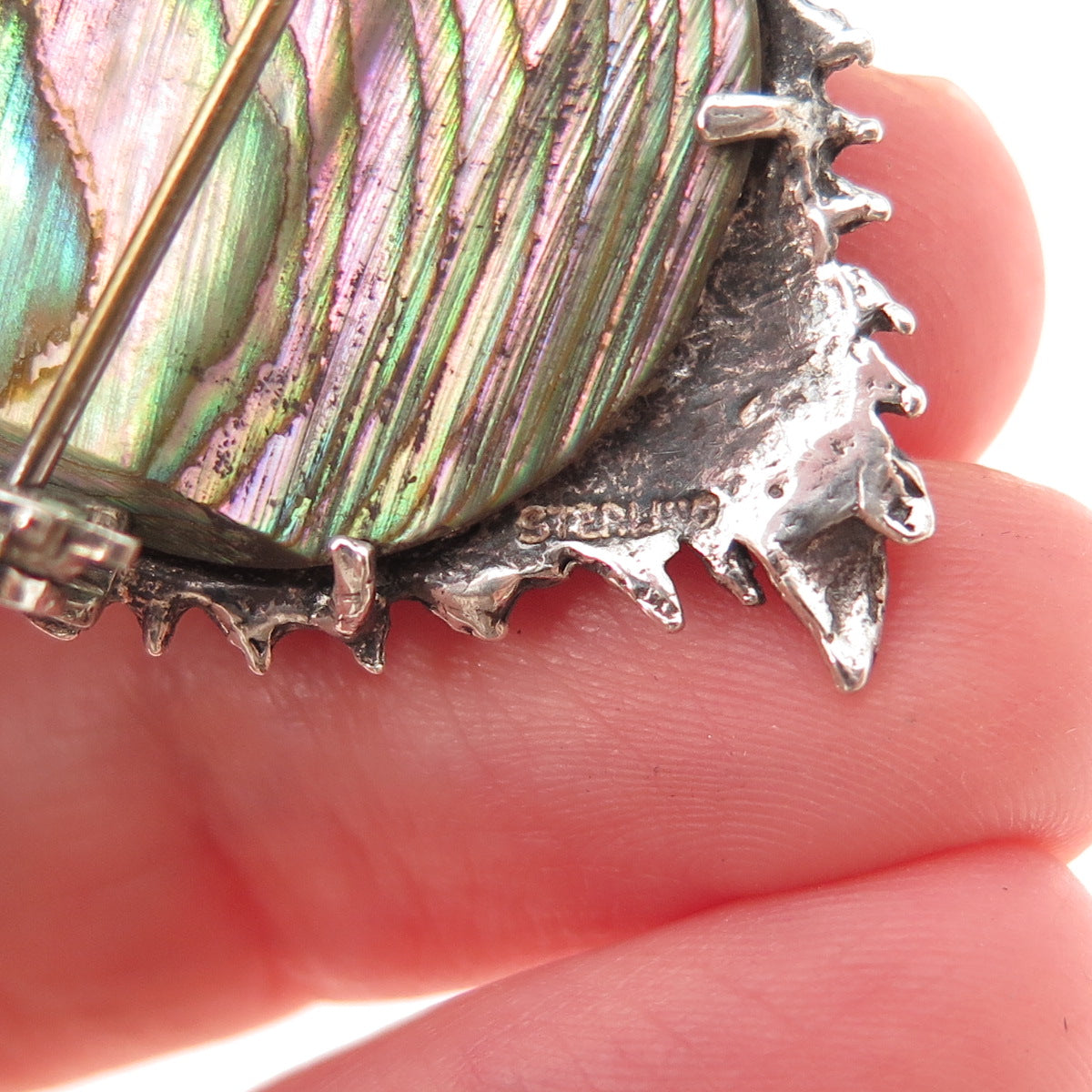 Cassini Cyvra Sterling Silver Vintage Real Abalone Shell Pixie Fairy Pin Brooch