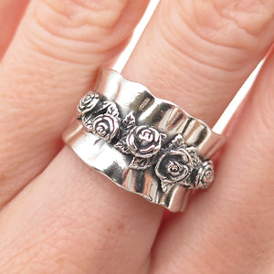 Regina Lane 925 Sterling Vintage Israel Rose Modernist Oxidized Ring Size 7.25