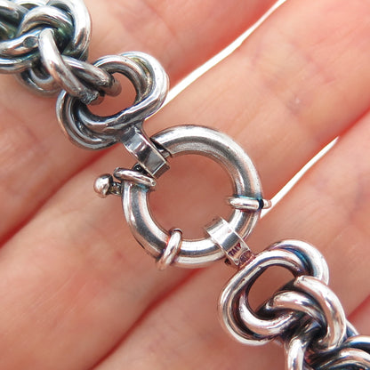 925 Sterling Silver Vintage Italy Triple Knot Link Oxidized Bracelet 7"