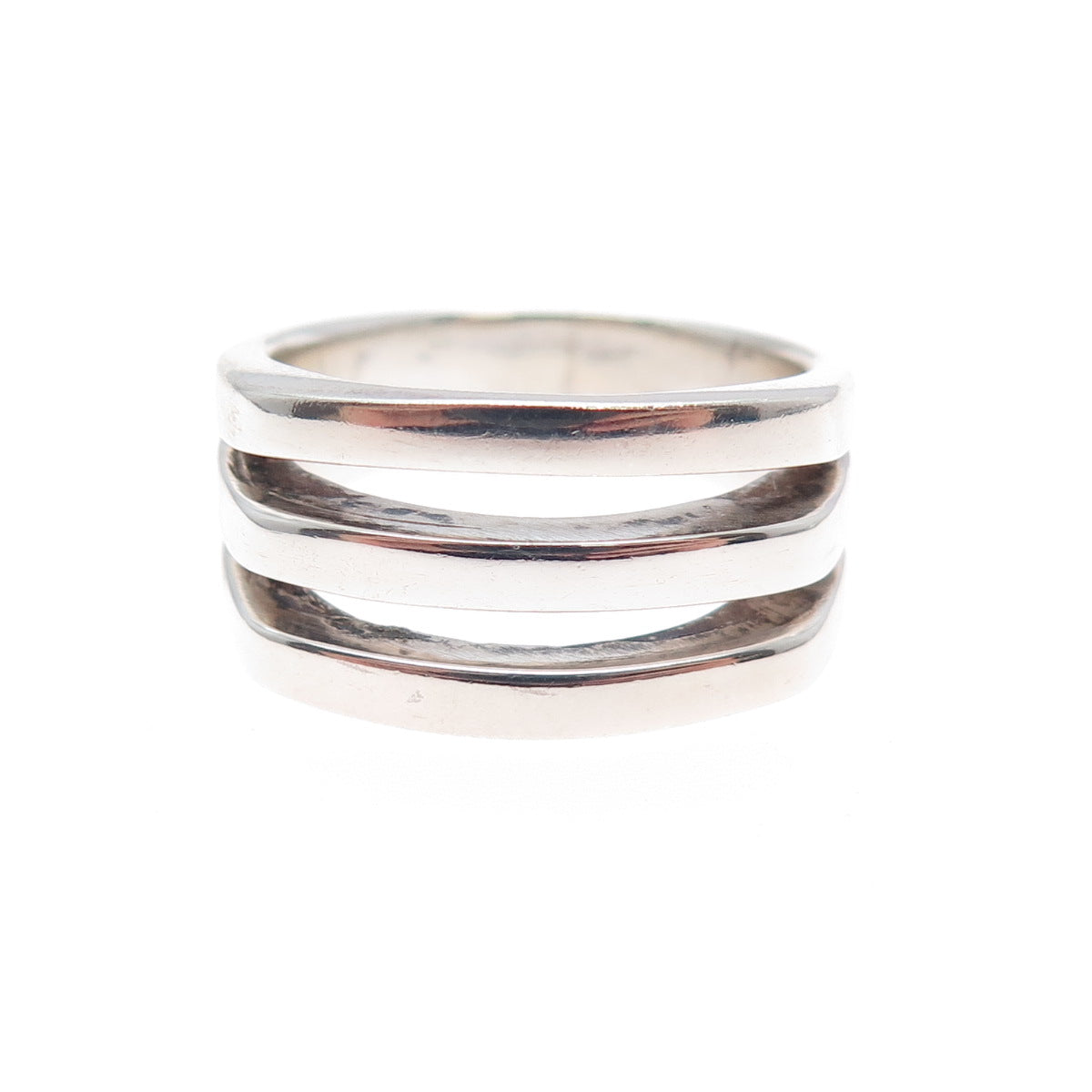 925 Sterling Silver Vintage Modernist 3-Row Ring Size 7