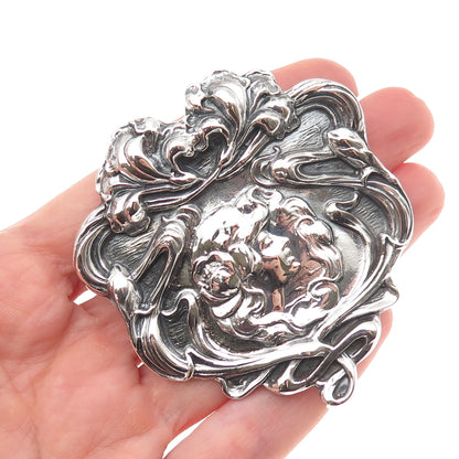 Metropolitan Museum of Art 925 Sterling Vintage Lady Oxidized Pin Brooch Pendant