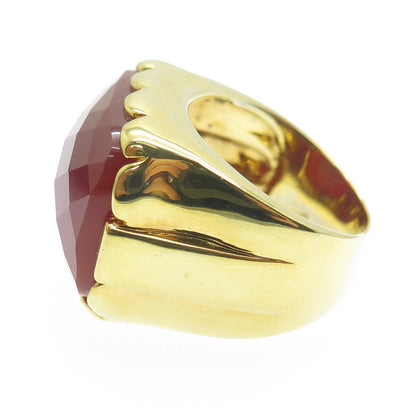 FADI 925 Sterling Silver Gold Plated Checkered Carnelian Gem Ring Size 6.25