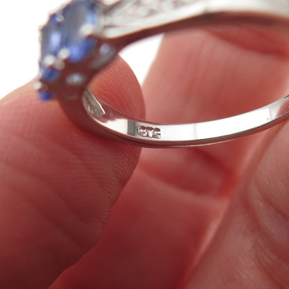 Chuck Clemency 925 Sterling Silver Real Tanzanite & White Topaz Ring Size 8.25