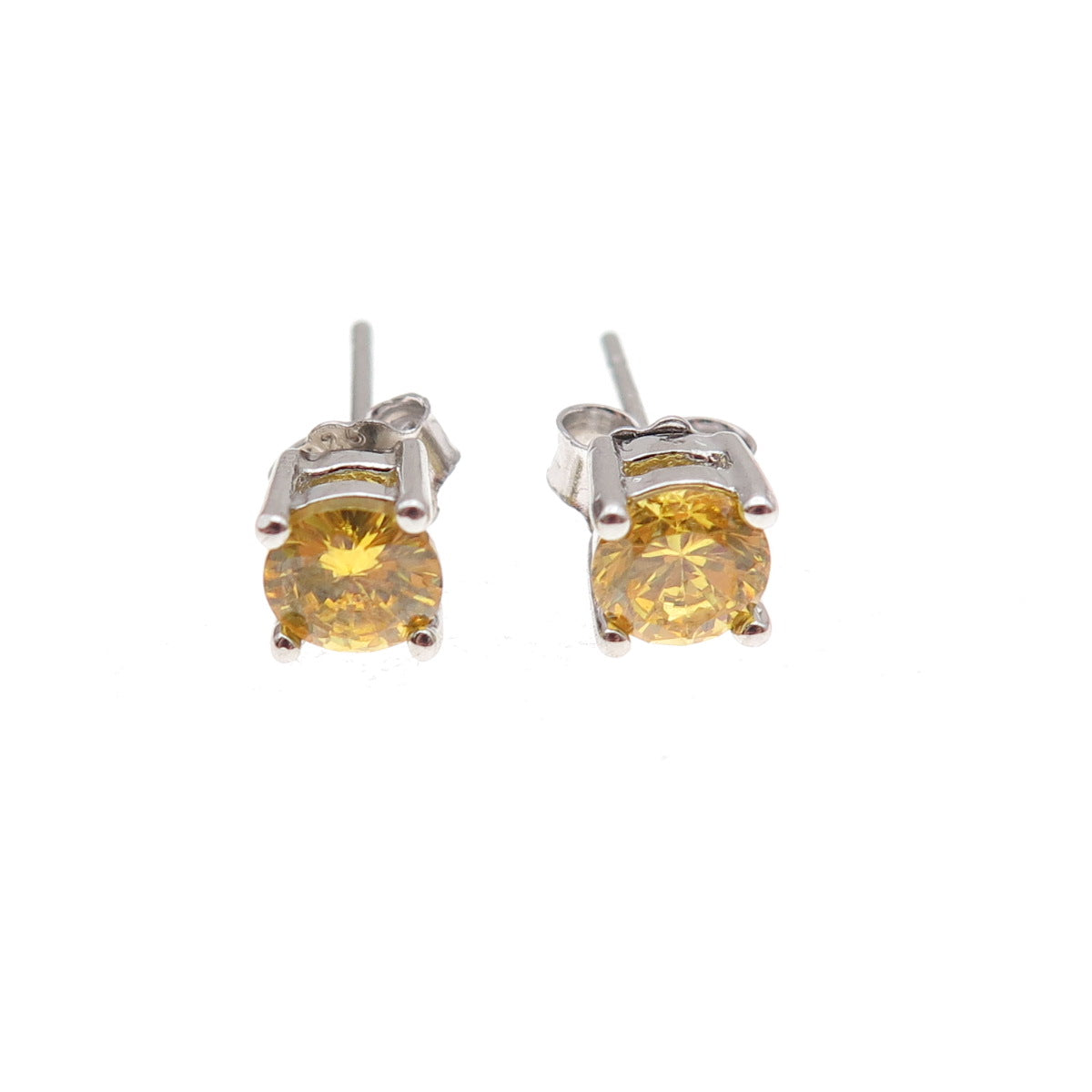 925 Sterling Silver Round-Cut Canary C Z Stud Earrings
