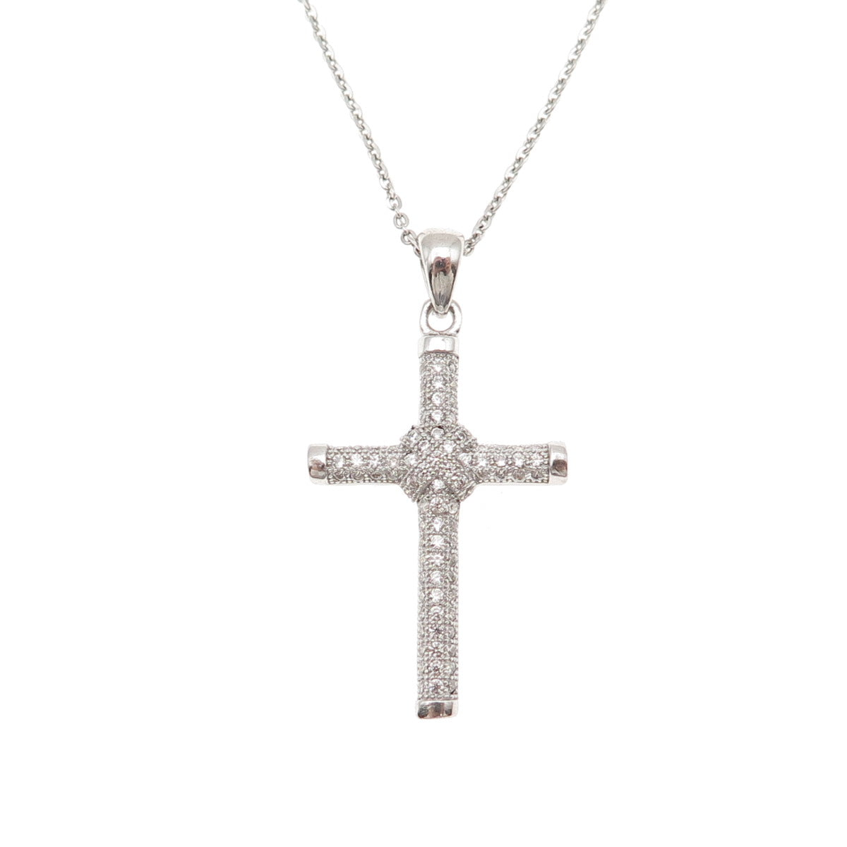 925 Sterling Silver Italy Round-Cut C Z Cross Cable Chain Necklace 16"