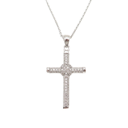 925 Sterling Silver Italy Round-Cut C Z Cross Cable Chain Necklace 16"