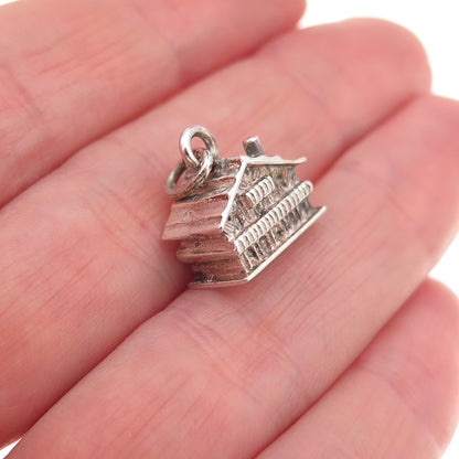 835 Silver Antique Art Deco Swiss Chalet Oxidized 3D Charm Pendant