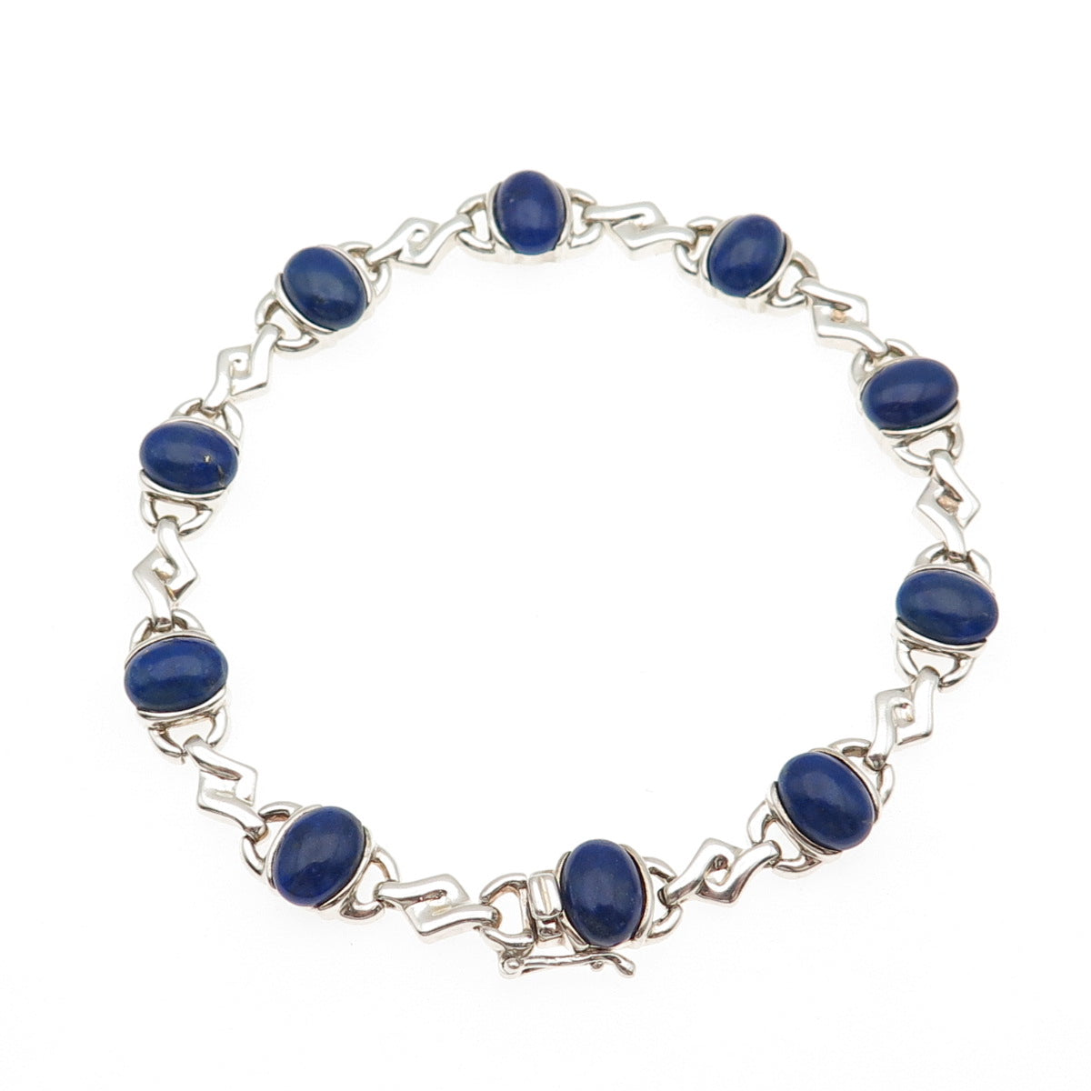 Michelle Albala 925 Sterling Silver Vintage Real Lapis Anchor Link Bracelet 7.5"