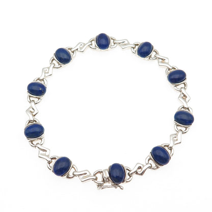 Michelle Albala 925 Sterling Silver Vintage Real Lapis Anchor Link Bracelet 7.5"