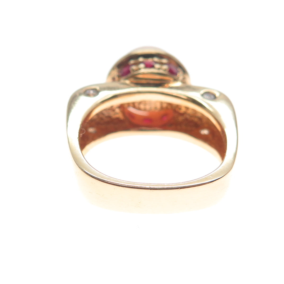 ROSS SIMONS Sterling Gold Plated Faux Pearl Lab-Created Ruby C Z Ring Size 6.25