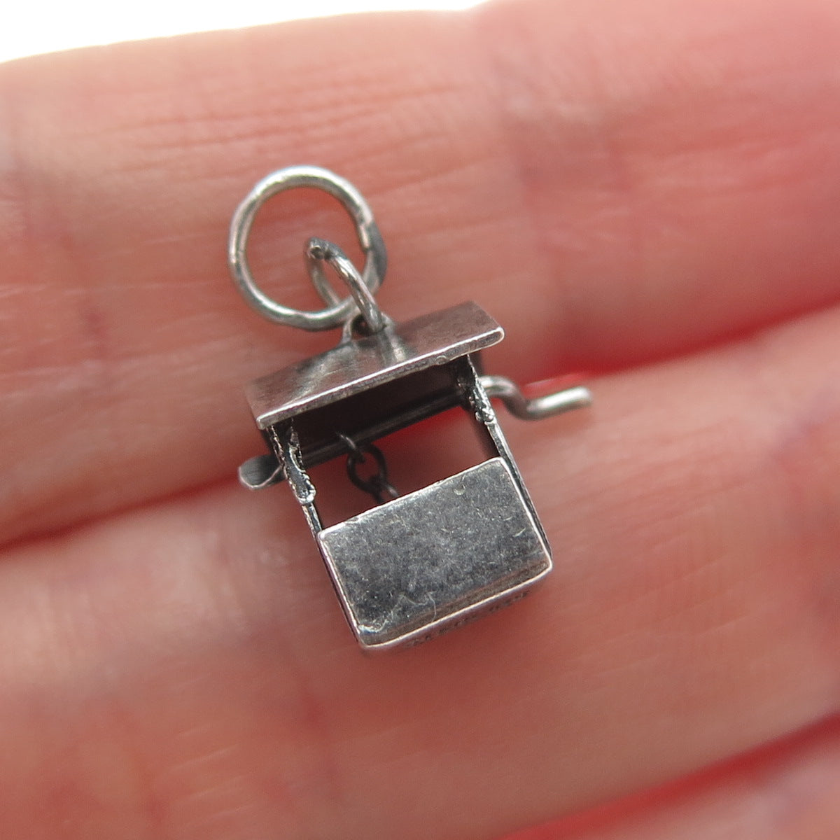 925 Sterling Silver Vintage Mexico Water Well Minimalist 3D Charm Pendant