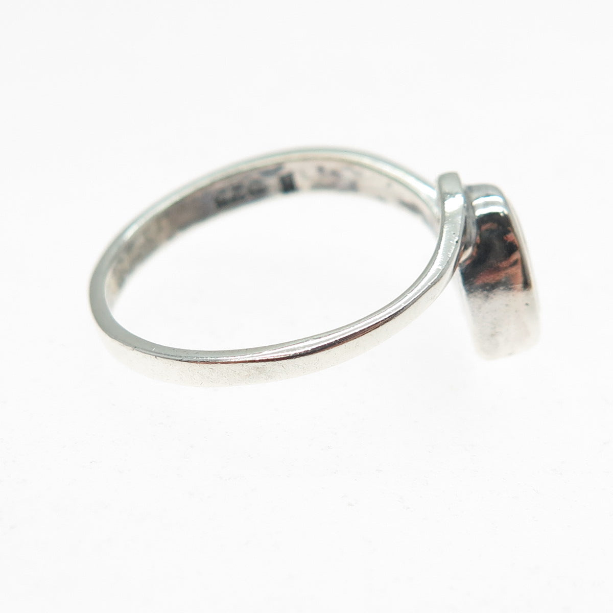 925 Sterling Silver Vintage Real Black Onyx Modernist Heart Ring Size 8