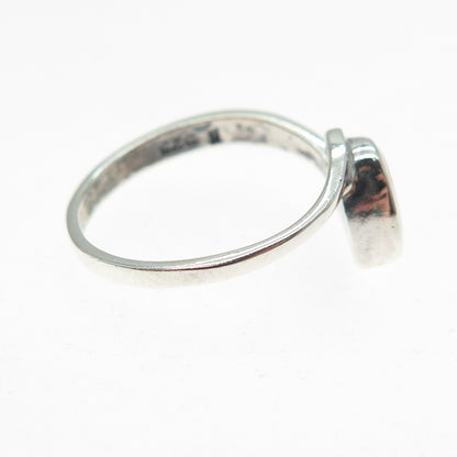 925 Sterling Silver Vintage Real Black Onyx Modernist Heart Ring Size 8
