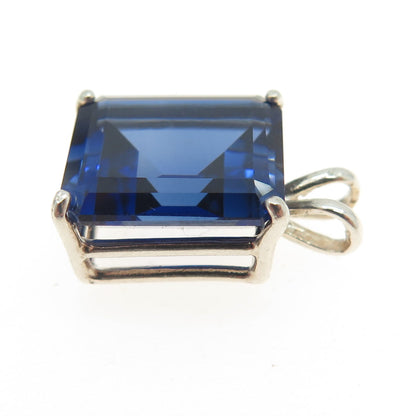 925 Sterling Silver Vintage Emerald-Cut Lab-Created Sapphire Pendant