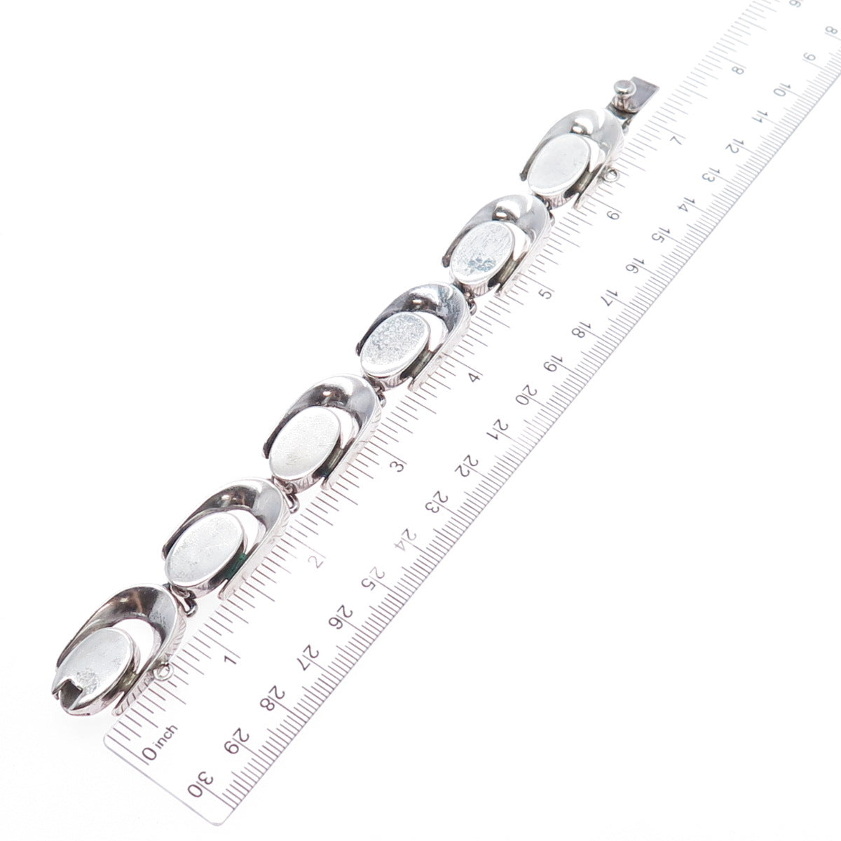 925 Sterling Silver Vintage Mexico Heavy 58.5g Modernist Oxidized Bracelet 6.75"