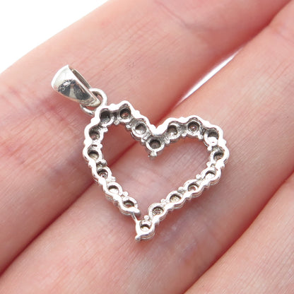 925 Sterling Silver Real Round-Cut Diamond Heart Minimalist Charm Pendant