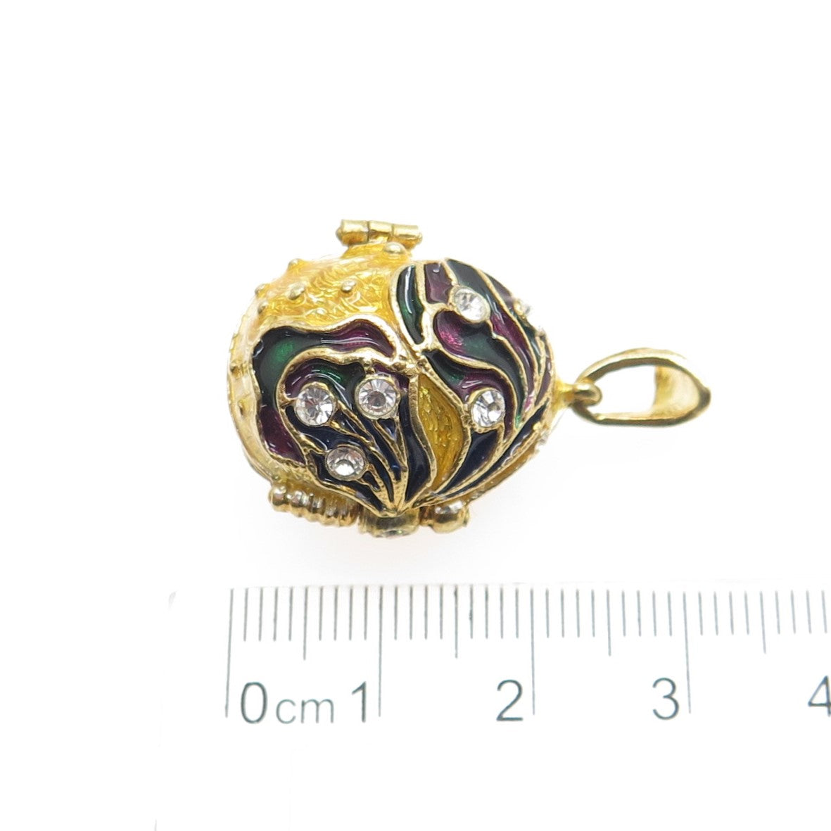 925 Sterling Gold Plated Vintage Enamel & Rhinestone Easter Egg Locket Pendant