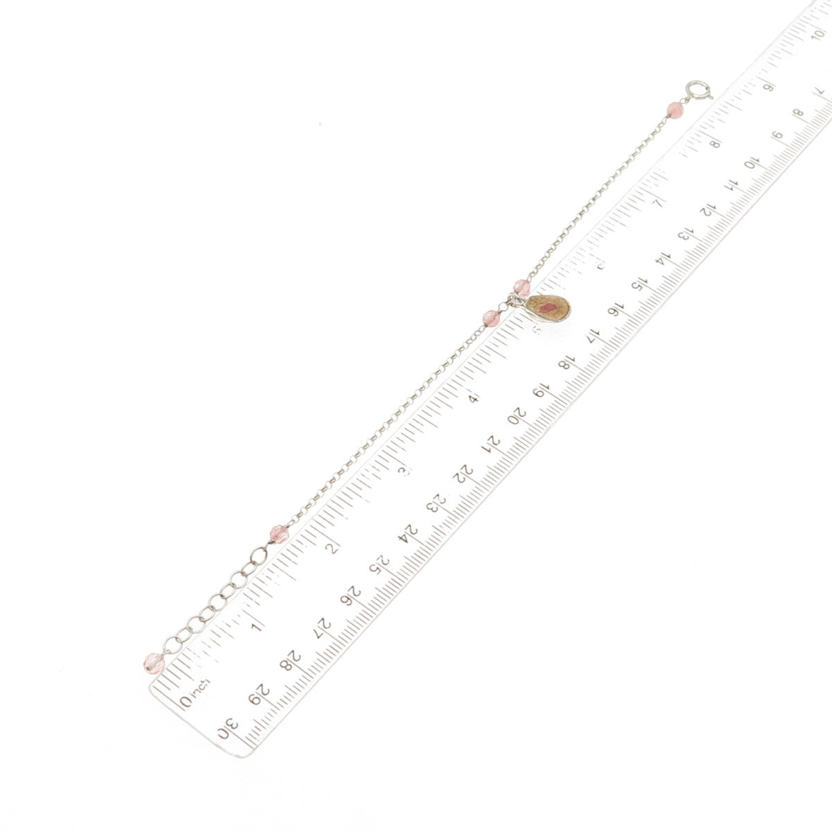 925 Sterling Silver Vintage Real Rose Quartz MOP Inlay Rolo Link Bracelet 6.5-8"