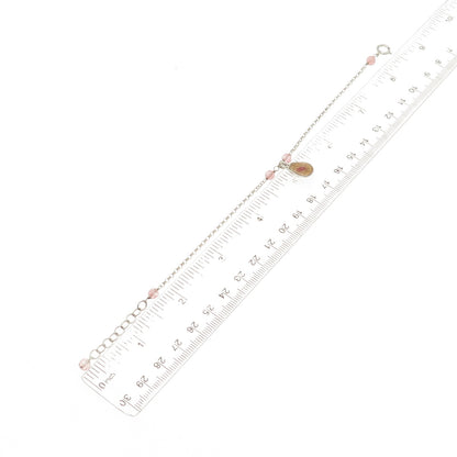 925 Sterling Silver Vintage Real Rose Quartz MOP Inlay Rolo Link Bracelet 6.5-8"